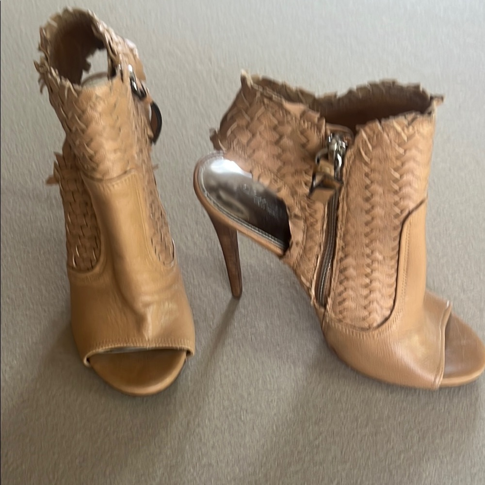 Coach Tan Woven Peep-Toe Heels